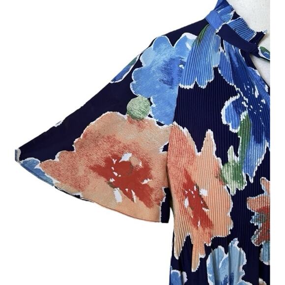 Ralph Lauren Floral Pleated Crinkle Georgette Top 3X Flutter Sleeve V-Neck Flowy - Picture 5 of 11